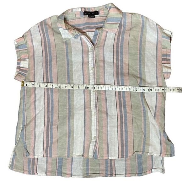 SANCTUARY SHORT SLEEVED Striped Button-Up Blouse Size Small - Picture 5 of 6